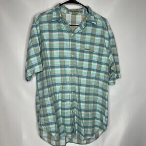 Royal Robbins Mens Large Short Sleeve Button Up Shirt Plaid 100% Cotton Vintage